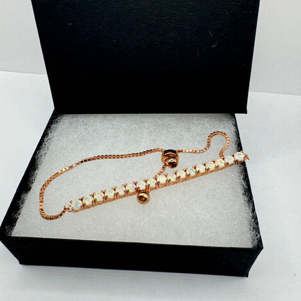 Vintage Gold Tennis Bracelet | Blue Fire Opal Gemstone Prong Setting in Rose Golden 925 Sterling Silver