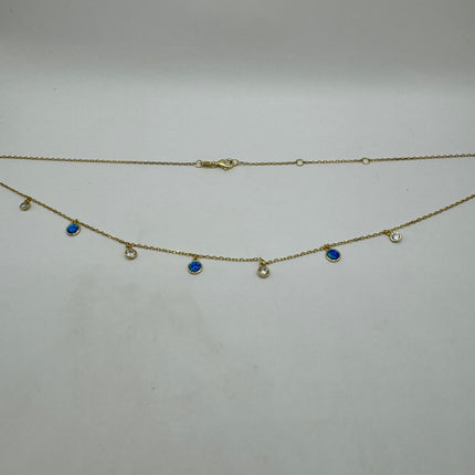 Vintage Silver Necklace | Tiny blue Fire Opal Gemstone Crystal Diamond | 925 Sterling Silver Minimalist Charm Pendant Chain Necklace