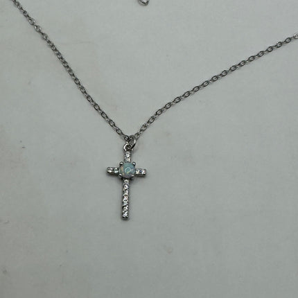 Vintage tiny fire opal cross on a 925 sterling silver chain minimalist necklace