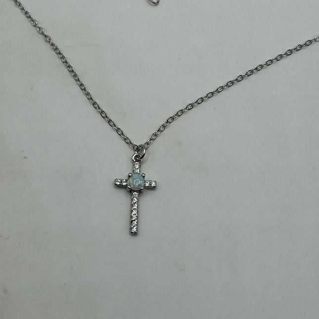 Vintage tiny fire opal cross on a 925 sterling silver chain minimalist necklace