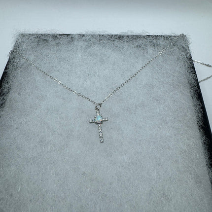 Vintage tiny fire opal cross on a 925 sterling silver chain minimalist necklace