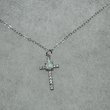 Vintage tiny fire opal cross on a 925 sterling silver chain minimalist necklace