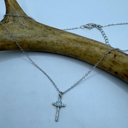 Vintage tiny fire opal cross on a 925 sterling silver chain minimalist necklace