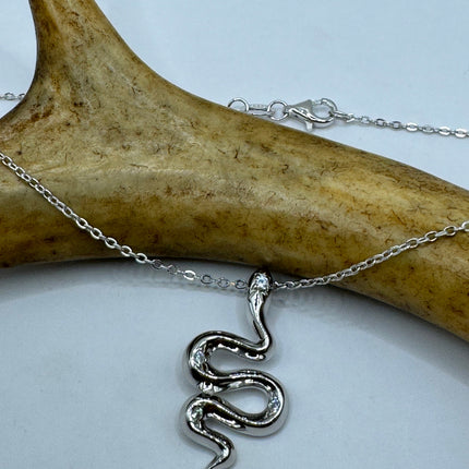 Tiny Silver Snake Pendant Necklace | 925 Sterling Silver Dainty Chain Serpent Charm Necklace