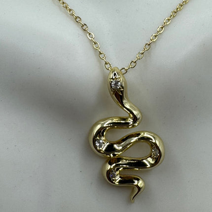 Vintage Tiny Gold Snake Pendant on Delicate Gold 925 Sterling Silver Necklace