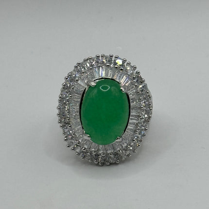 Vintage Silver Green Jade Lucky Cocktail Ring