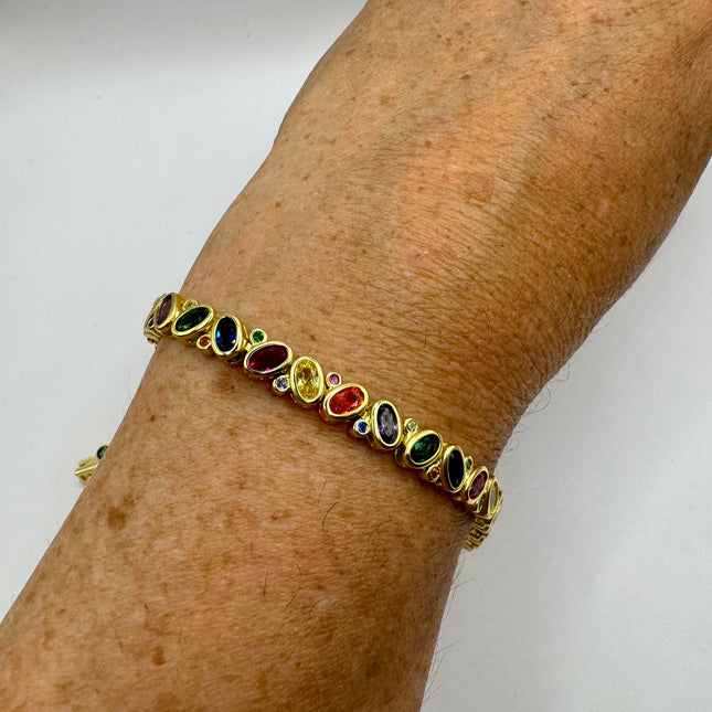 Vintage Silver Tennis Bracelet | CZ Crystal Rainbow Gold 925 Sterling Silver Bracelet | Elegant Everyday Wedding or Prom
