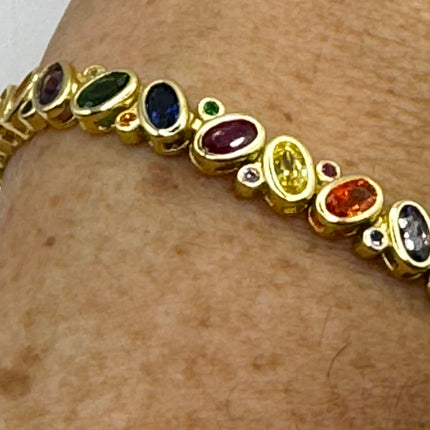 Vintage Silver Tennis Bracelet | CZ Crystal Rainbow Gold 925 Sterling Silver Bracelet | Elegant Everyday Wedding or Prom