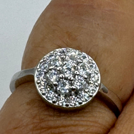 Vintage Silver Ring | Cubic Zirconia Clear Crystal Diamond Boho Cocktail | 925 SPave Set Wedding Band Engagement Ring adjustable pinky