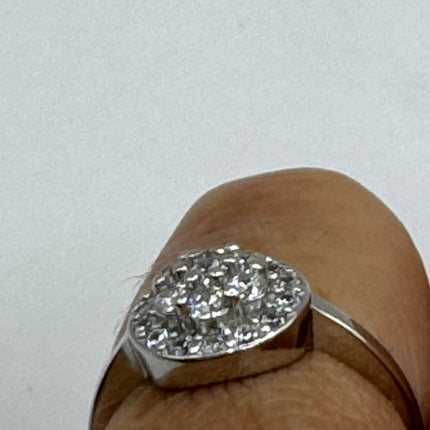Vintage Silver Ring | Cubic Zirconia Clear Crystal Diamond Boho Cocktail | 925 SPave Set Wedding Band Engagement Ring adjustable pinky