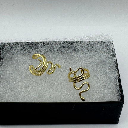 Vintage Gold Ear Cuffs | Tiny Deco Snake serpent | Golden 925 Sterling Silver Stud Earrings | Minimalist Everyday Jewelry