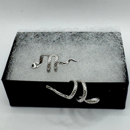 Vintage Silver Ear Cuffs | Tiny Deco Snake serpent | 925 Sterling Silver Stud Earrings | Minimalist Everyday Jewelry