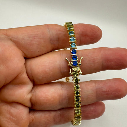 Vintage Golden Tennis Bracelet | CZ Crystal Rainbow Gold 925 Sterling Silver Bracelet