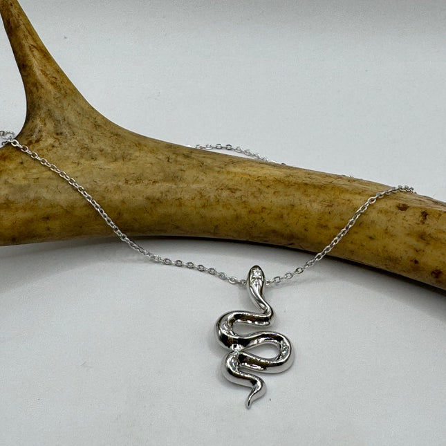 Tiny Silver Snake Pendant Necklace | 925 Sterling Silver Dainty Chain Serpent Charm Necklace