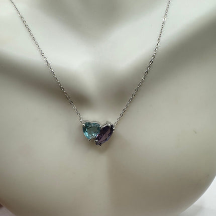 Vintage Tiny Charm Necklace | Purple Amethyst Blue Topaz Gemstone Dainty 925 Sterling Silver Chain Necklace | Minimalist Style Crystal