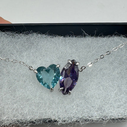 Vintage Tiny Charm Necklace | Purple Amethyst Blue Topaz Gemstone Dainty 925 Sterling Silver Chain Necklace | Minimalist Style Crystal