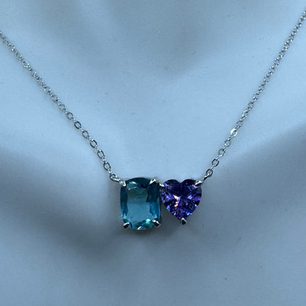 Vintage Tiny Charm Necklace | Purple Amethyst Blue Topaz Gemstone Dainty 925 Sterling Silver Chain Necklace | Minimalist Style Crystal
