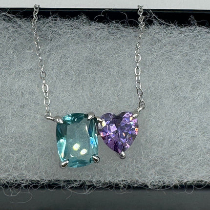 Vintage Tiny Charm Necklace | Purple Amethyst Blue Topaz Gemstone Dainty 925 Sterling Silver Chain Necklace | Minimalist Style Crystal