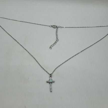 Vintage tiny fire opal cross on a 925 sterling silver chain minimalist necklace