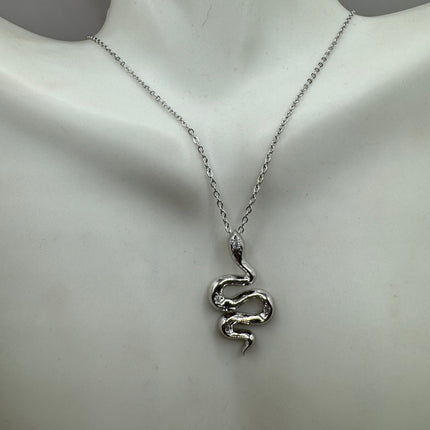 Tiny Silver Snake Pendant Necklace | 925 Sterling Silver Dainty Chain Serpent Charm Necklace