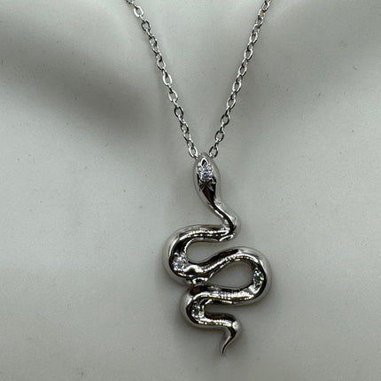 Tiny Silver Snake Pendant Necklace | 925 Sterling Silver Dainty Chain Serpent Charm Necklace