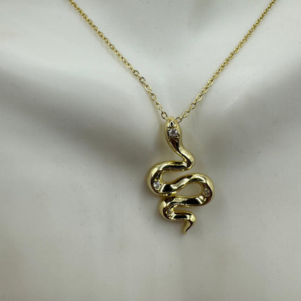 Vintage Tiny Gold Snake Pendant on Delicate Gold 925 Sterling Silver Necklace