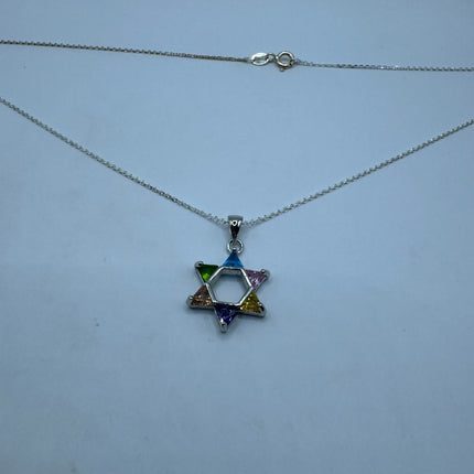 Vintage Silver Star of David Pendant Necklace | 925 Sterling Silver Jewish Star Statement Charm Necklace