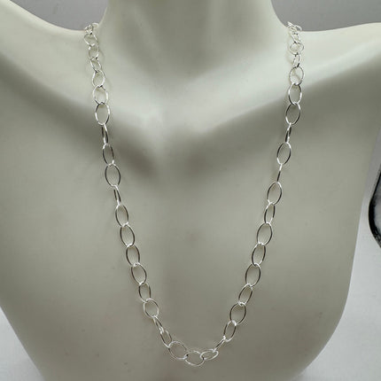 Vintage Silver Necklace Sterling Silver Hammered Link Chain Necklace for Him for Her or for Anyone