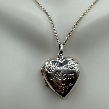 Vintage Silver Locket | Mom Mother Silver Photo Memory Charm Pendant | 925 Sterling Silver Delicate Chain | Small Photo Memory Necklace