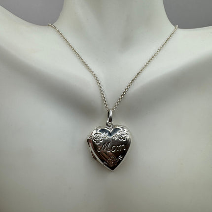 Vintage Silver Locket | Mom Mother Silver Photo Memory Charm Pendant | 925 Sterling Silver Delicate Chain | Small Photo Memory Necklace