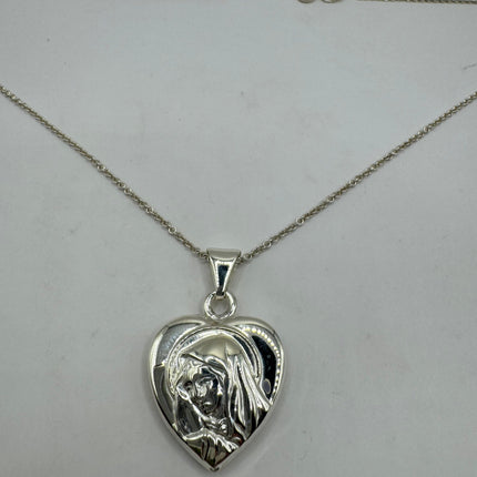 Vintage Silver Necklace Sterling Silver Mary Heart Link Chain Necklace for Him for Her or for Anyone