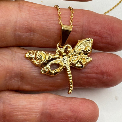 Vintage Gold Filled Dragonfly Necklace Link Chain Necklace for Him for Her or for Anyone
