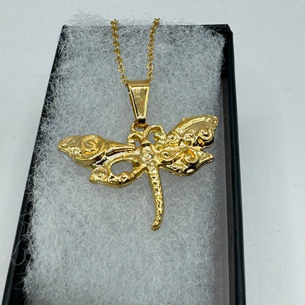 Vintage Gold Filled Dragonfly Necklace Link Chain Necklace for Him for Her or for Anyone