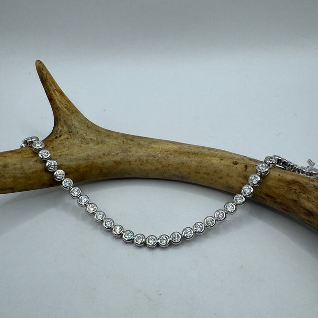 Vintage Tennis Bracelet | Bezel Set Cubic Zirconia Crystal Diamond Gemstone | 925 Sterling Silver Stackable Tennis Bracelet