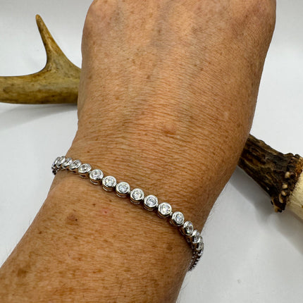 Vintage Tennis Bracelet | Bezel Set Cubic Zirconia Crystal Diamond Gemstone | 925 Sterling Silver Stackable Tennis Bracelet