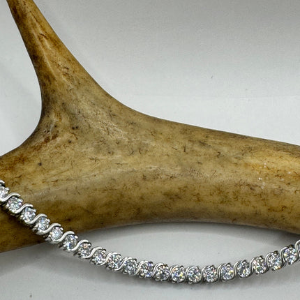 Vintage Silver Tennis Bracelet | Crystal Diamond Cubic Zirconia | 925 Sterling Silver