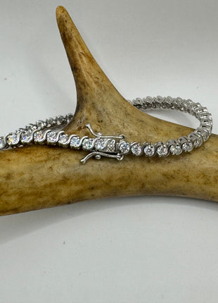 Vintage Silver Tennis Bracelet | Crystal Diamond Cubic Zirconia | 925 Sterling Silver