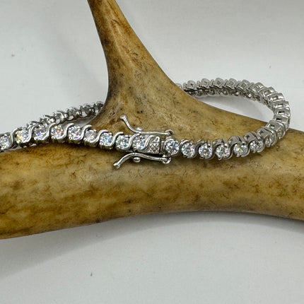 Vintage Silver Tennis Bracelet | Crystal Diamond Cubic Zirconia | 925 Sterling Silver
