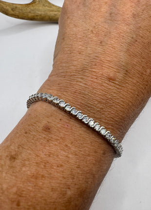 Vintage Silver Tennis Bracelet | Crystal Diamond Cubic Zirconia | 925 Sterling Silver
