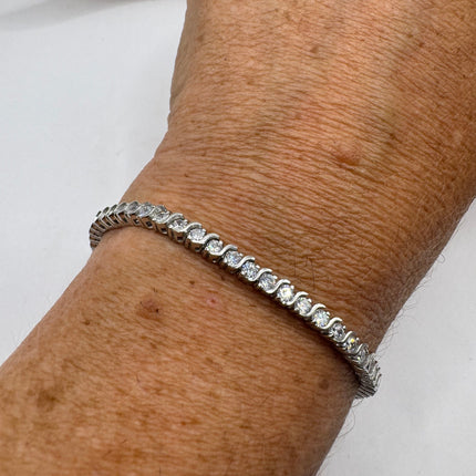 Vintage Silver Tennis Bracelet | Crystal Diamond Cubic Zirconia | 925 Sterling Silver