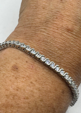 Vintage Silver Tennis Bracelet | Crystal Diamond Cubic Zirconia | 925 Sterling Silver
