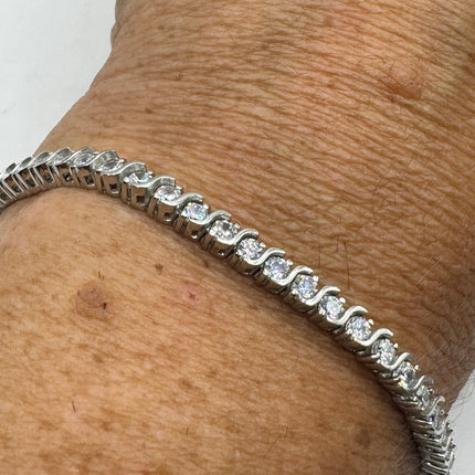 Vintage Silver Tennis Bracelet | Crystal Diamond Cubic Zirconia | 925 Sterling Silver