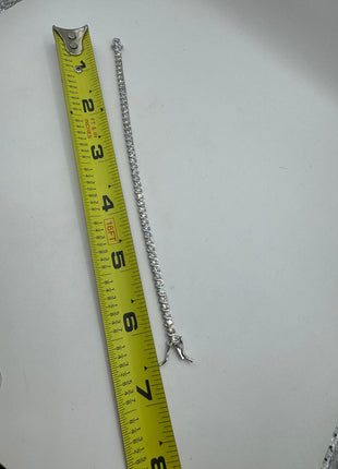 Vintage Silver Tennis Bracelet | Crystal Diamond Cubic Zirconia | 925 Sterling Silver
