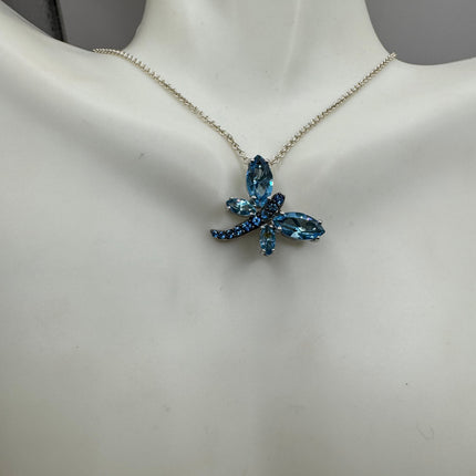 Vintage tiny blue fire oon a 925 sterling silver chain minimalist necklace
