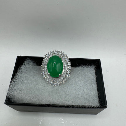 Vintage Silver Green Jade Lucky Cocktail Ring