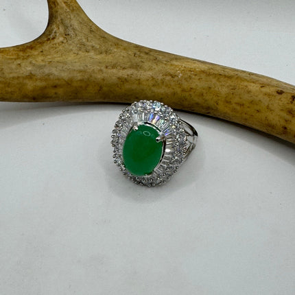 Vintage Silver Green Jade Lucky Cocktail Ring