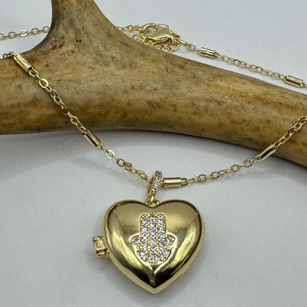 Vintage Gold Locket | Tiny Etched Heart Charm 9K GF Gold Chain | Mini Dainty Memory Pendant Necklace