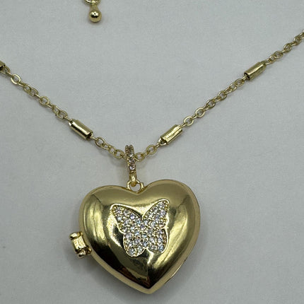 Vintage Gold Locket | Tiny Etched Heart Charm 9K GF Gold Chain | Mini Dainty Memory Pendant Necklace