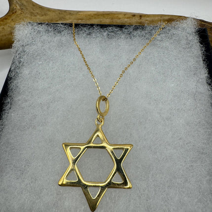 Vintage Silver Star of David Pendant Necklace | 9k Gold Filled Jewish Star Statement Charm Necklace