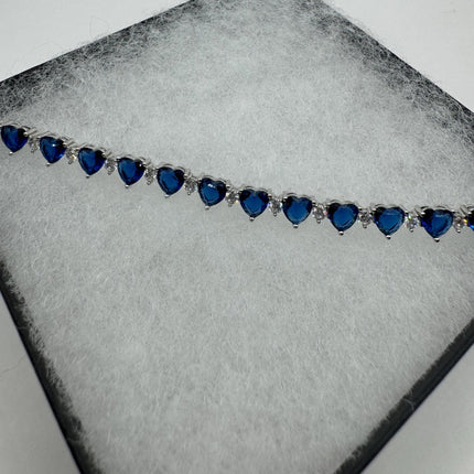 Vintage Silver Heart Tennis Bracelet | White and blue Sapphire Cubic Zirconia | 925 Sterling Silver